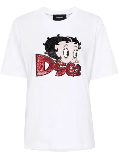 Dsquared2 Betty Boop Cotton T-shirt In Bianco