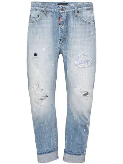 Dsquared2 Distressed-effect Straight-leg Jeans In Azul Oscuro