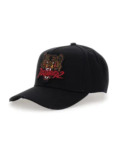 Dsquared2 Black Baseball Cap With Embroidery In Cotton Man