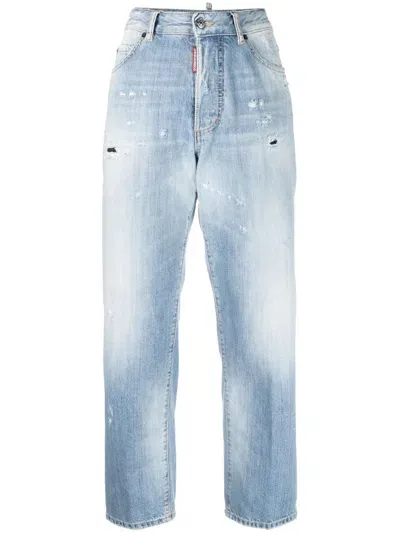 Dsquared2 Bleached-wash Cropped Jeans In Blue