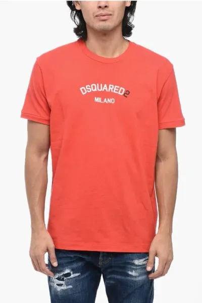 Dsquared2 Cotton Crew-neck T-shirt With Frontal Print In Red