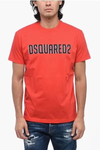 Dsquared2 Cotton Crew-neck T-shirt With Logo In Red