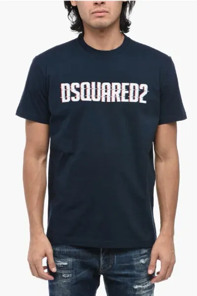 Dsquared2 Cotton Crew-neck T-shirt With Logo In Blue