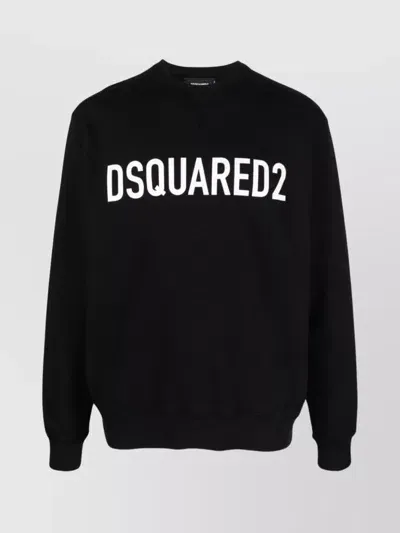 Dsquared2 Cotton Crewneck Sweater With Ribbed Hem In Black