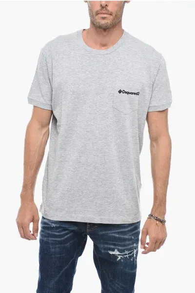 Dsquared2 Crewneck T-shirt With Logoed Chest Pocket In Gray