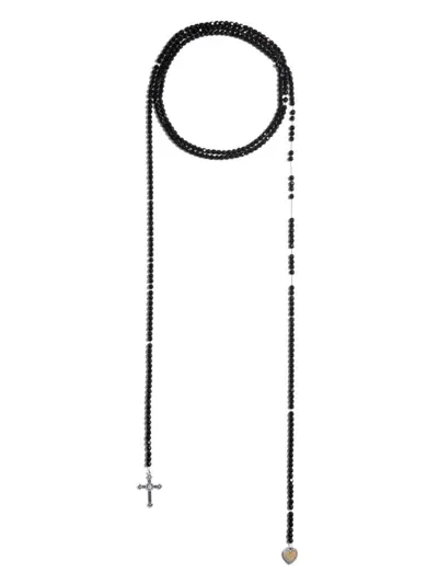 Dsquared2 Cross-pendant Bead-chain Necklace In Black