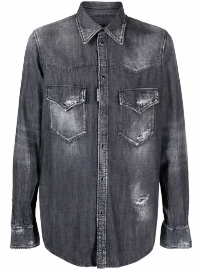 Dsquared2 Dark-wash Denim Shirt In Black