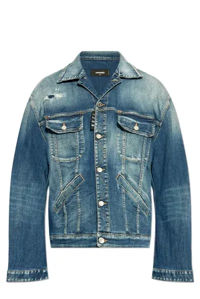 Dsquared2 Distressed Denim Jacket In Blue