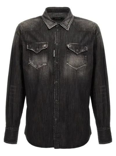 Dsquared2 Distressed-finish Denim Shirt In Black