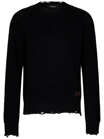 Dsquared2 Distressed Crewneck Sweater In Black