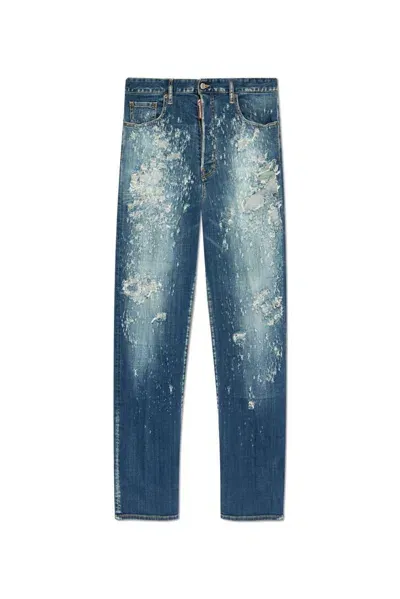 Dsquared2 Distressed Loose Fit Jeans In Blue