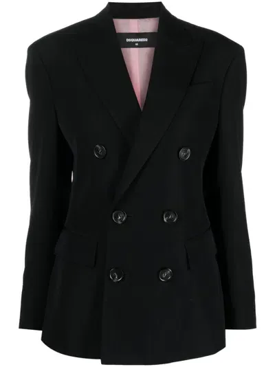 Dsquared2 Double-breasted Wool Blazer In Black