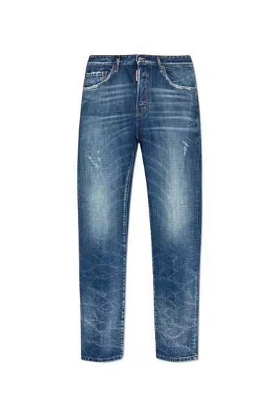 Dsquared2 Double Layered Distressed Jeans In Blue