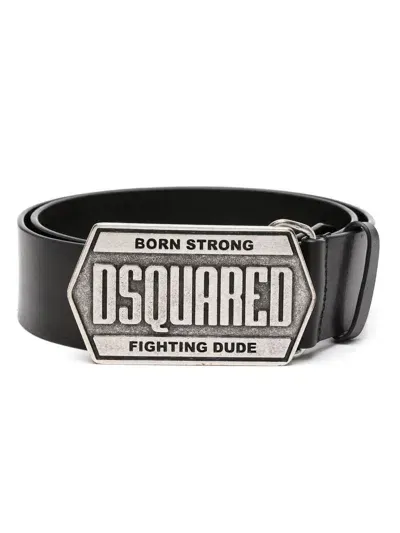 Dsquared2 Logo-plaque Leather Belt In Black