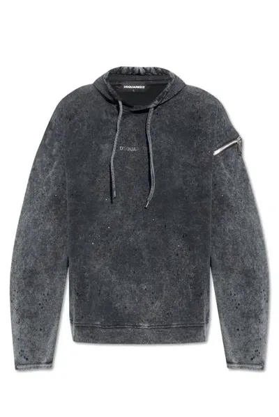 Dsquared2 Embellished Distressed Hoodie In Grey