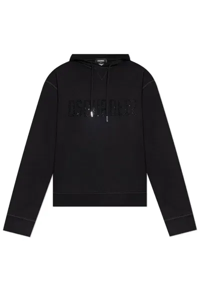 Dsquared2 Embellished Drawstring Hoodie In Black