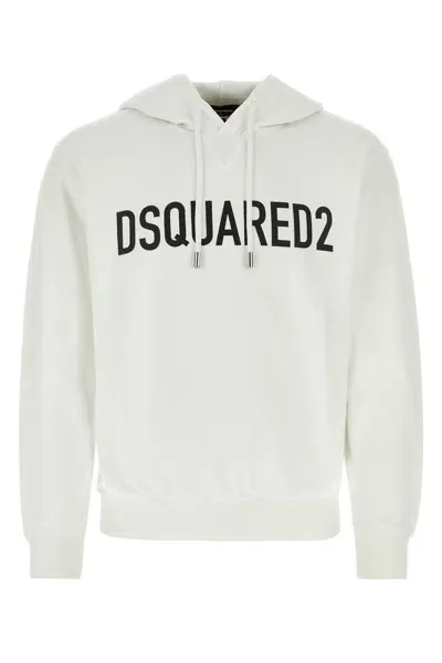 Dsquared2 Logo Printed Drawstring Hoodie In White