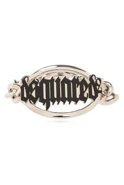 Dsquared2 Gothic Logo Plaque Chain Bracelet In Silver