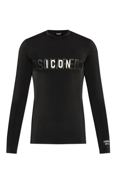 Dsquared2 Icon Logo Printed Swim Top In Black