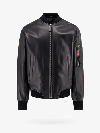 Dsquared2 Leather Bomber Jacket In Black