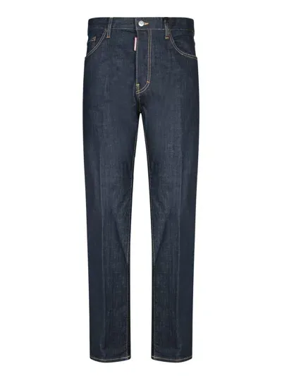 Dsquared2 Logo Patch Straight Leg Jeans In Blue