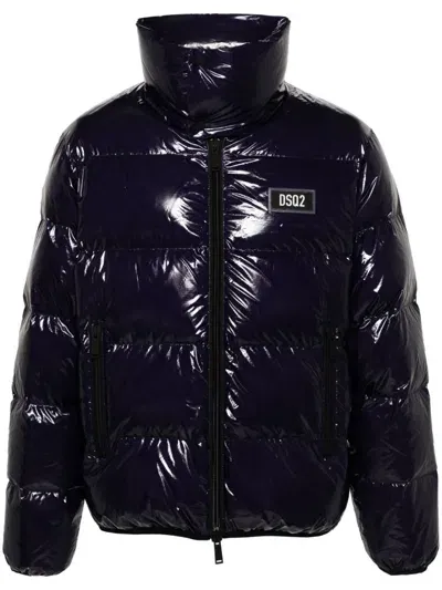 Dsquared2 Logo Patch Hooded Puffer Jacket In Schwarz