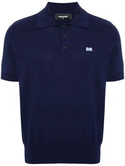 Dsquared2 Logo-embroidered Cotton Polo Shirt In Blue