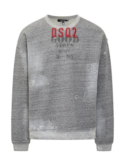 Dsquared2 Logo Embroidered Distressed Sweatshirt In Grey