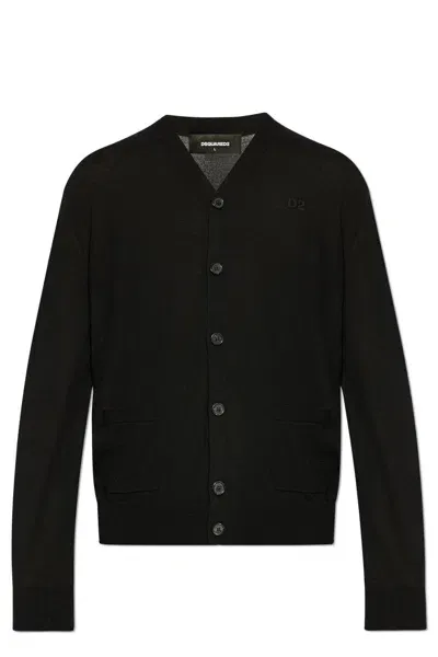 Dsquared2 Logo Embroidered Knit Cardigan In Black