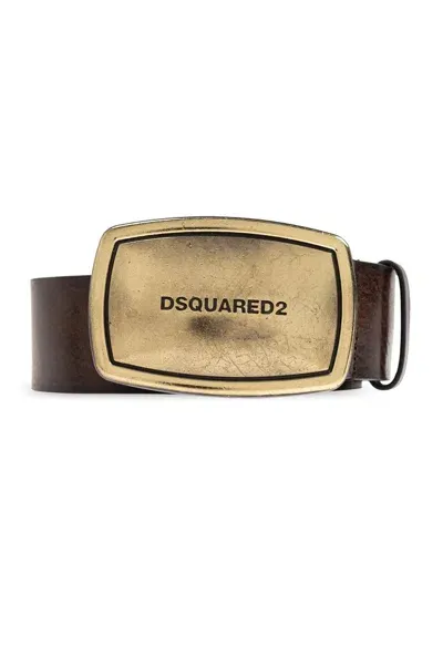 Dsquared2 Logo Engraved Buckle Belt In Dark Brown