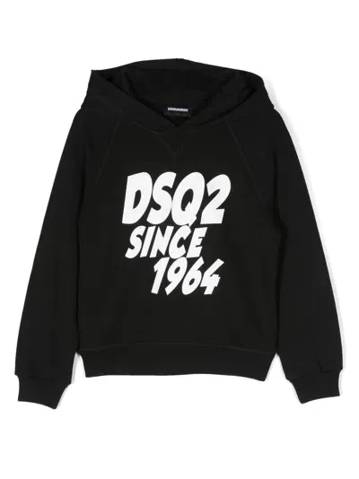 Dsquared2 Kids' Logo-flocked Cotton Hoodie In Schwarz