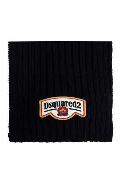 Dsquared2 Logo Patch Knitted Scarf In Black