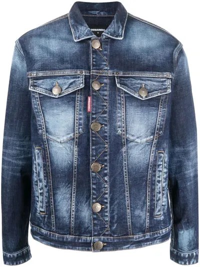 Dsquared2 Logo-patch Washed Denim Jacket In Blue