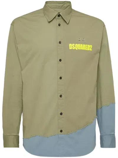 Dsquared2 Logo-print Colour-block Shirt In Green