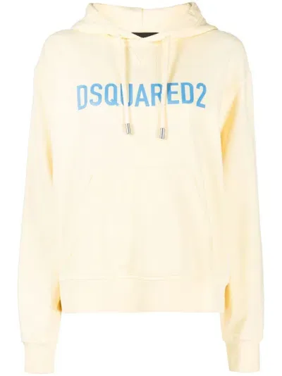 Dsquared2 Logo-print Drawstring Cotton Hoodie In Gelb