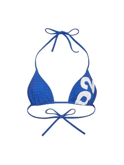 Dsquared2 Logo-print Halterneck Bikini Top In Blue