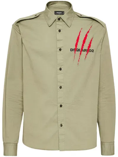 Dsquared2 Logo-print Poplin Shirt In Green