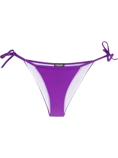 Dsquared2 Logo-print Side-tie Bikini Bottoms In Violett