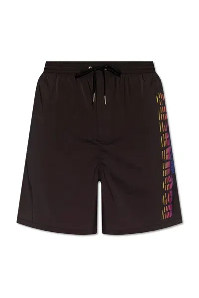 Dsquared2 Logo Printed Drawstring Swim Shorts In Black