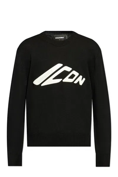 Dsquared2 Icon Logo-print Virgin Wool Jumper In Black