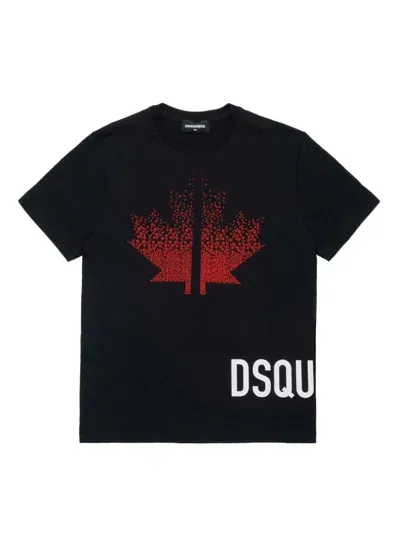 Dsquared2 Kids' Maple Leaf-motif Cotton T-shirt In Black