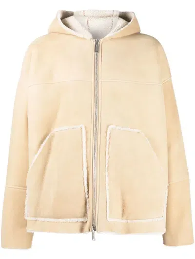 Dsquared2 Leather And Shearling Hooded Jacket In Beige