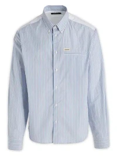 Dsquared2 Logo Patch Stripe Detailed Shirt In Light Blue,white,blue