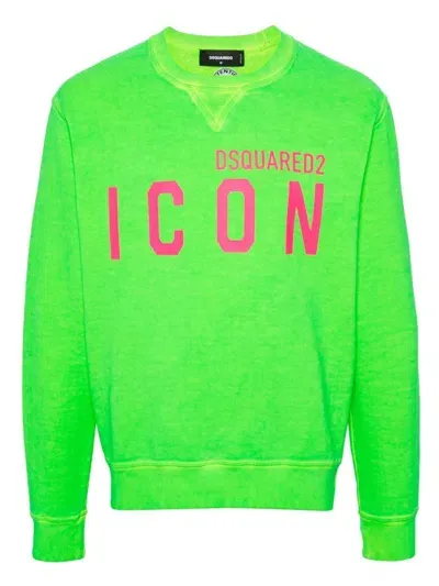 Dsquared2 Logo-print Cotton Sweatshirt In Green Fluo