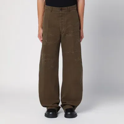 Dsquared2 Military Green Wide Trousers With Wear