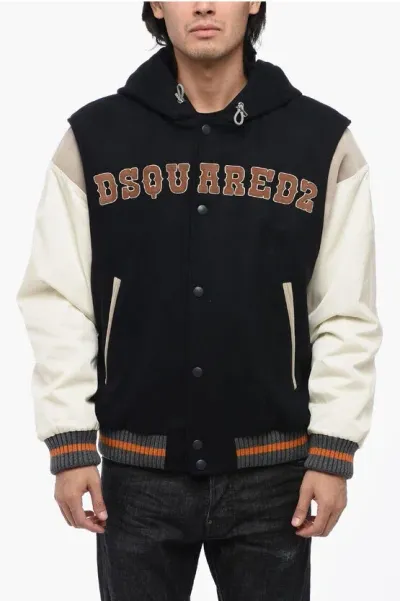 Dsquared2 Padded Varsity Bomber With Hood In Black