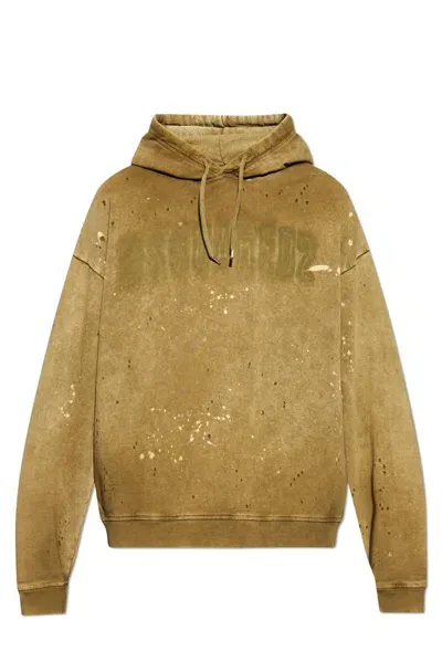 Dsquared2 Paint Splatter Detailed Drawstring Hoodie In Green