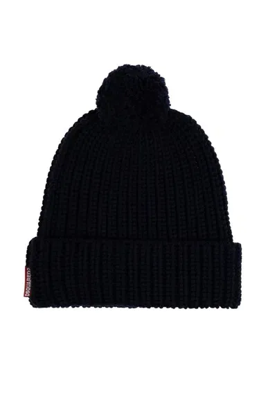 Dsquared2 Pom Pom Knitted Hat In Blue