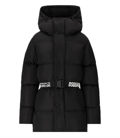 Dsquared2 Puff Black Hooded Puffer With Belt