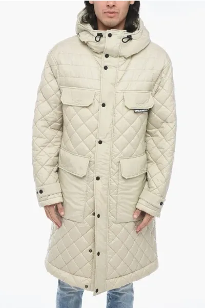 Dsquared2 Quilted Multipocket Parka With Hood In Neutral